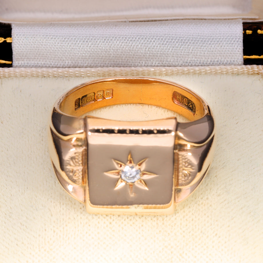 The Vintage 1971 Diamond 9ct Gold Heavy Signet Ring