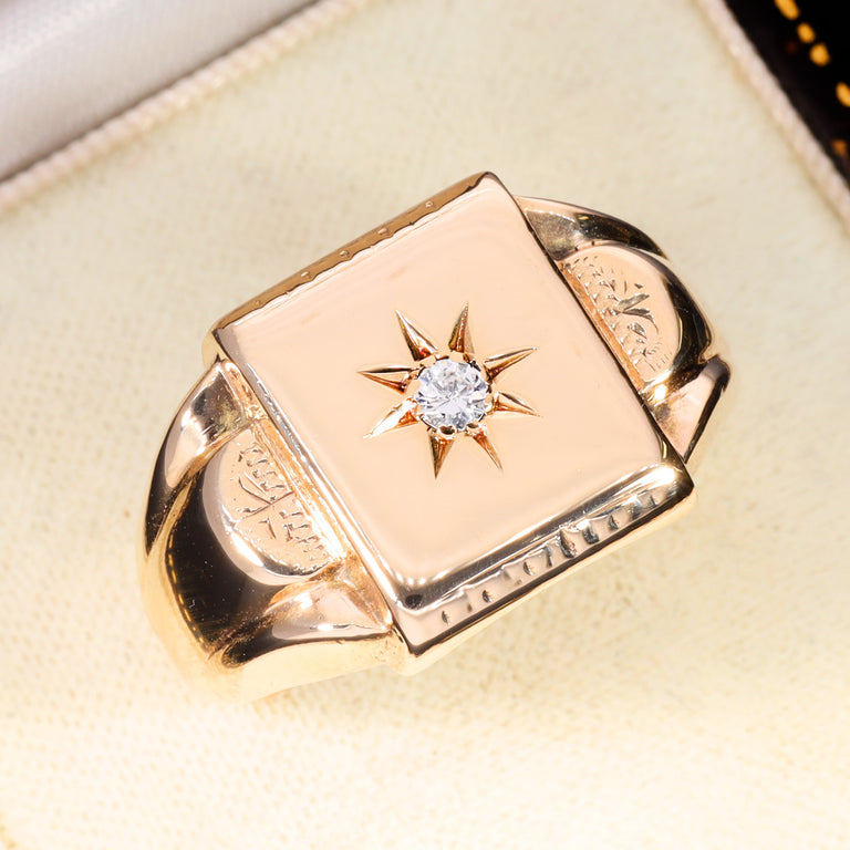 The Vintage 1971 Diamond 9ct Gold Heavy Signet Ring