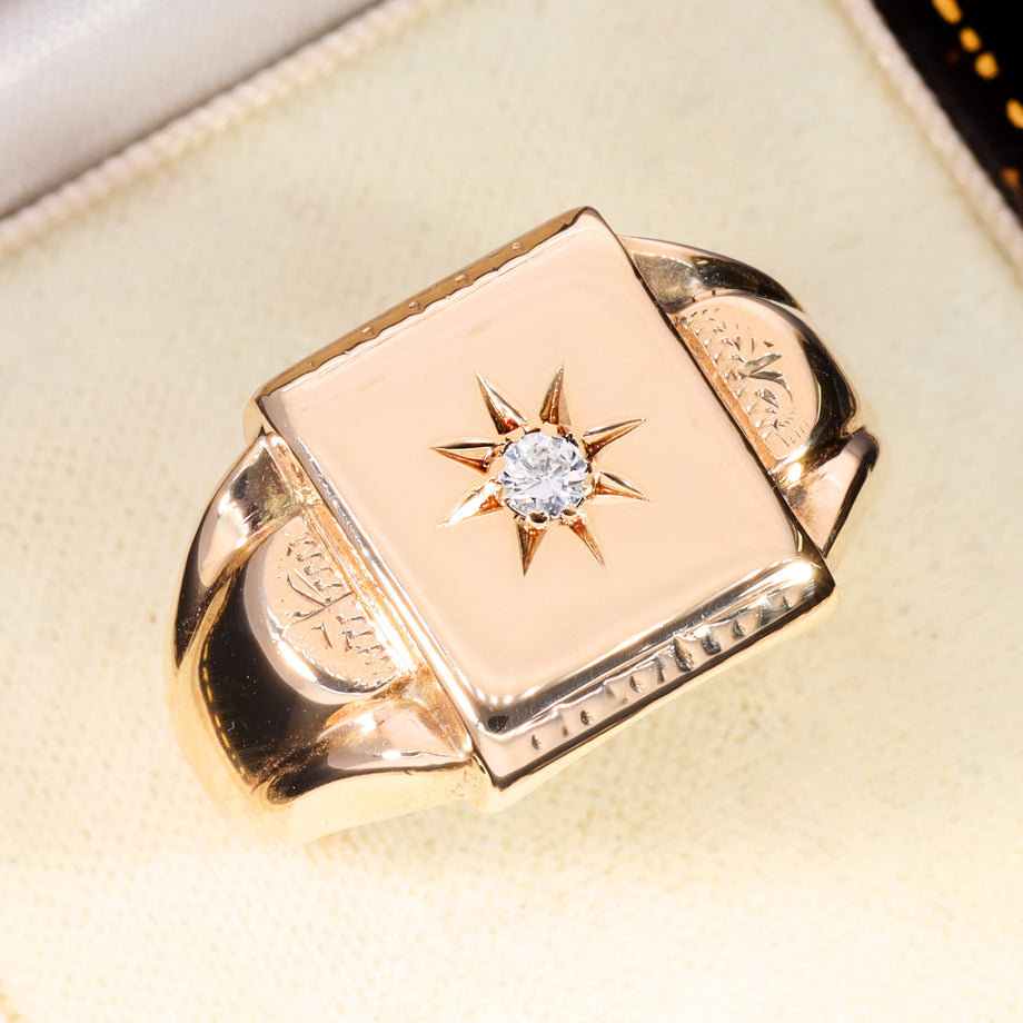 The Vintage 1971 Diamond 9ct Gold Heavy Signet Ring