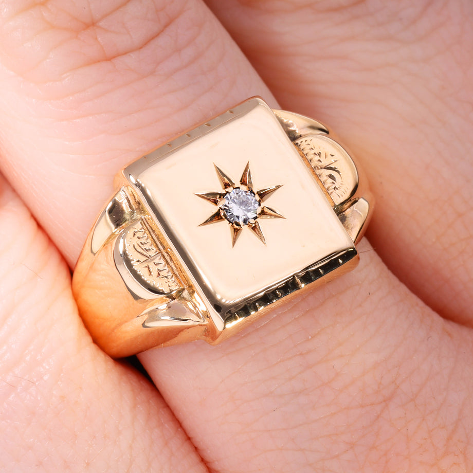 The Vintage 1971 Diamond 9ct Gold Heavy Signet Ring