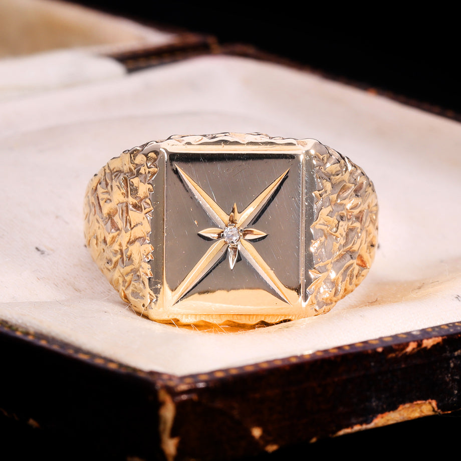 The Vintage 1992 Diamond 9ct Gold Star Signet Ring