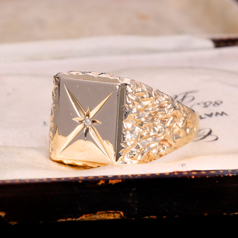 The Vintage 1992 Diamond 9ct Gold Star Signet Ring