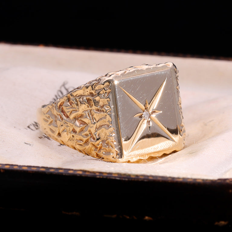The Vintage 1992 Diamond 9ct Gold Star Signet Ring