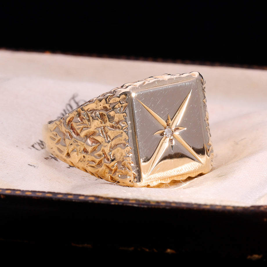 The Vintage 1992 Diamond 9ct Gold Star Signet Ring