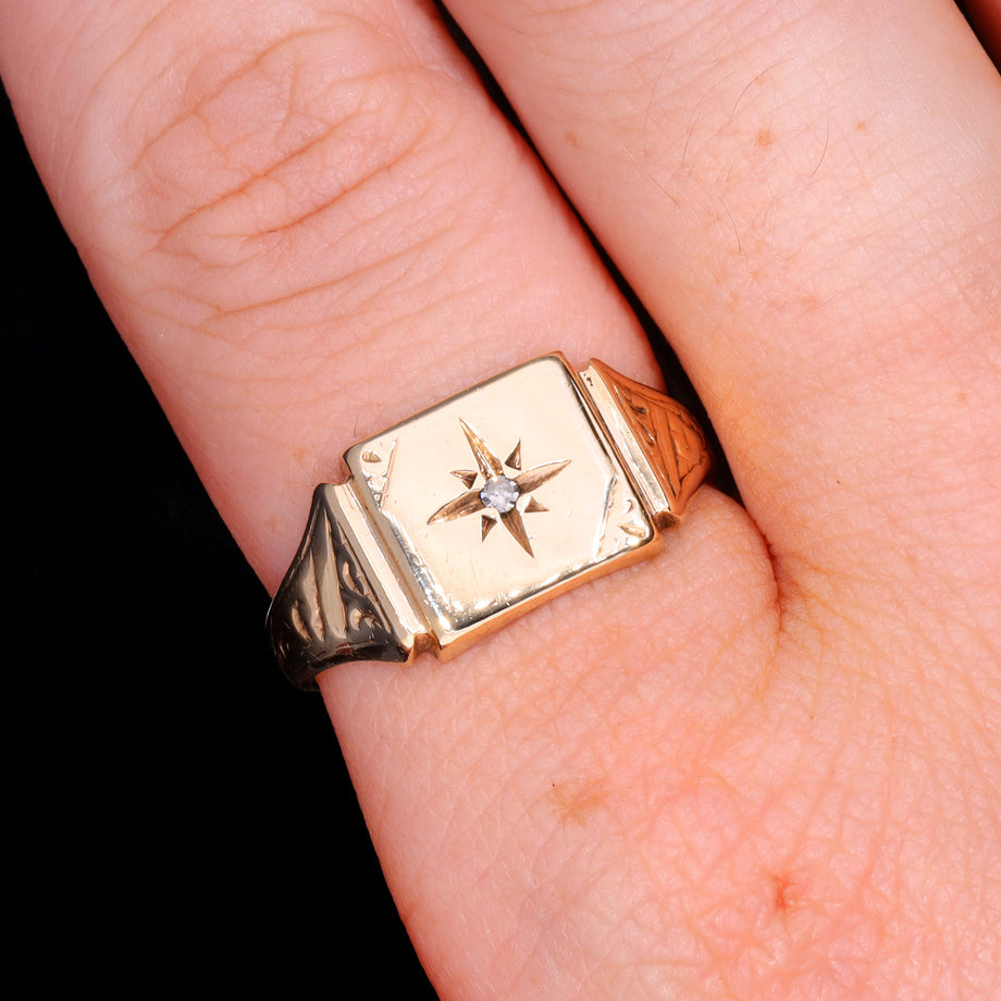 The Vintage 1965 Diamond 9ct Gold Signet Ring