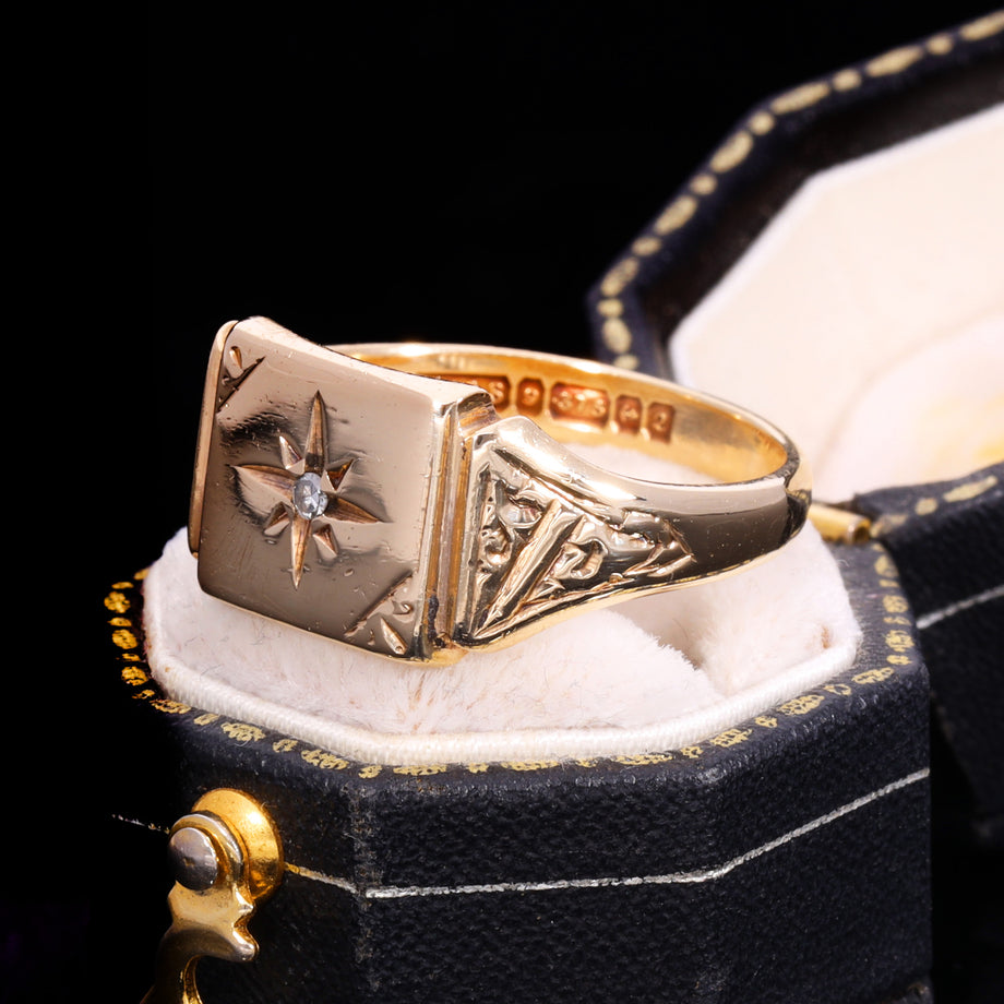 The Vintage 1965 Diamond 9ct Gold Signet Ring