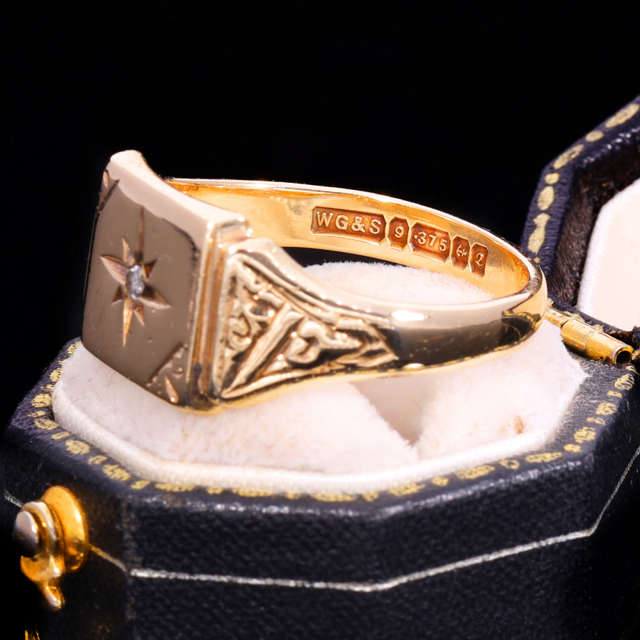 The Vintage 1965 Diamond 9ct Gold Signet Ring