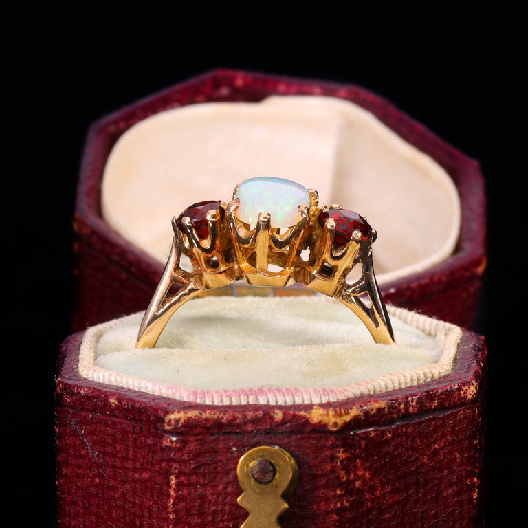 The Vintage 1982 Opal And Garnet 3 Stone Ring