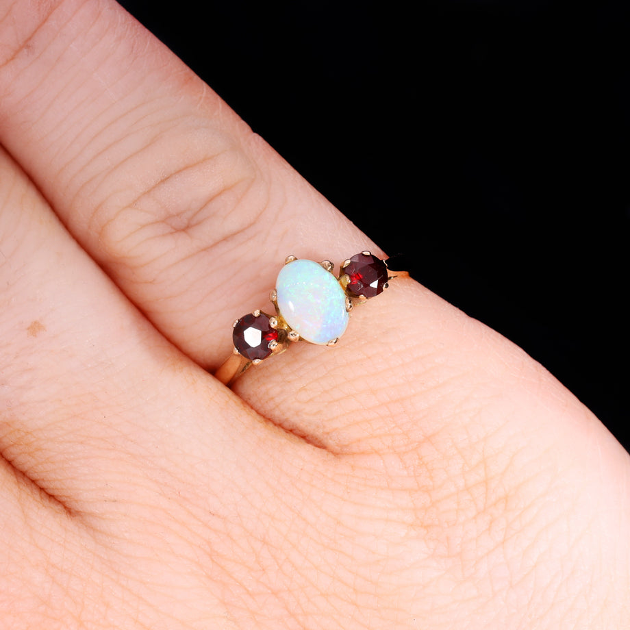The Vintage 1982 Opal And Garnet 3 Stone Ring