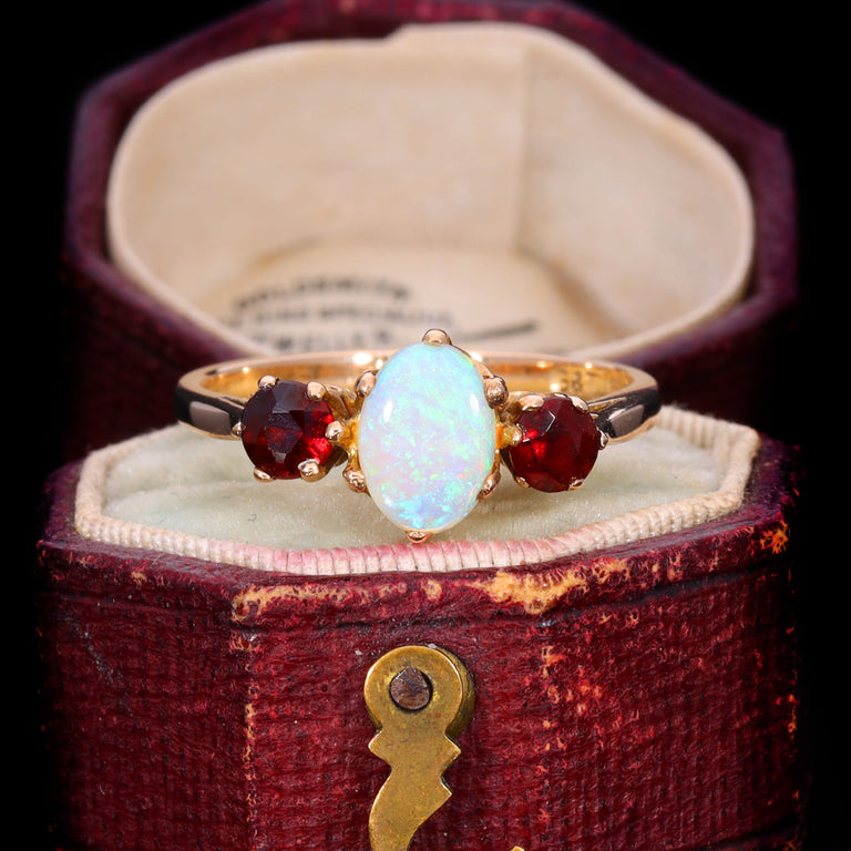 The Vintage 1982 Opal And Garnet 3 Stone Ring