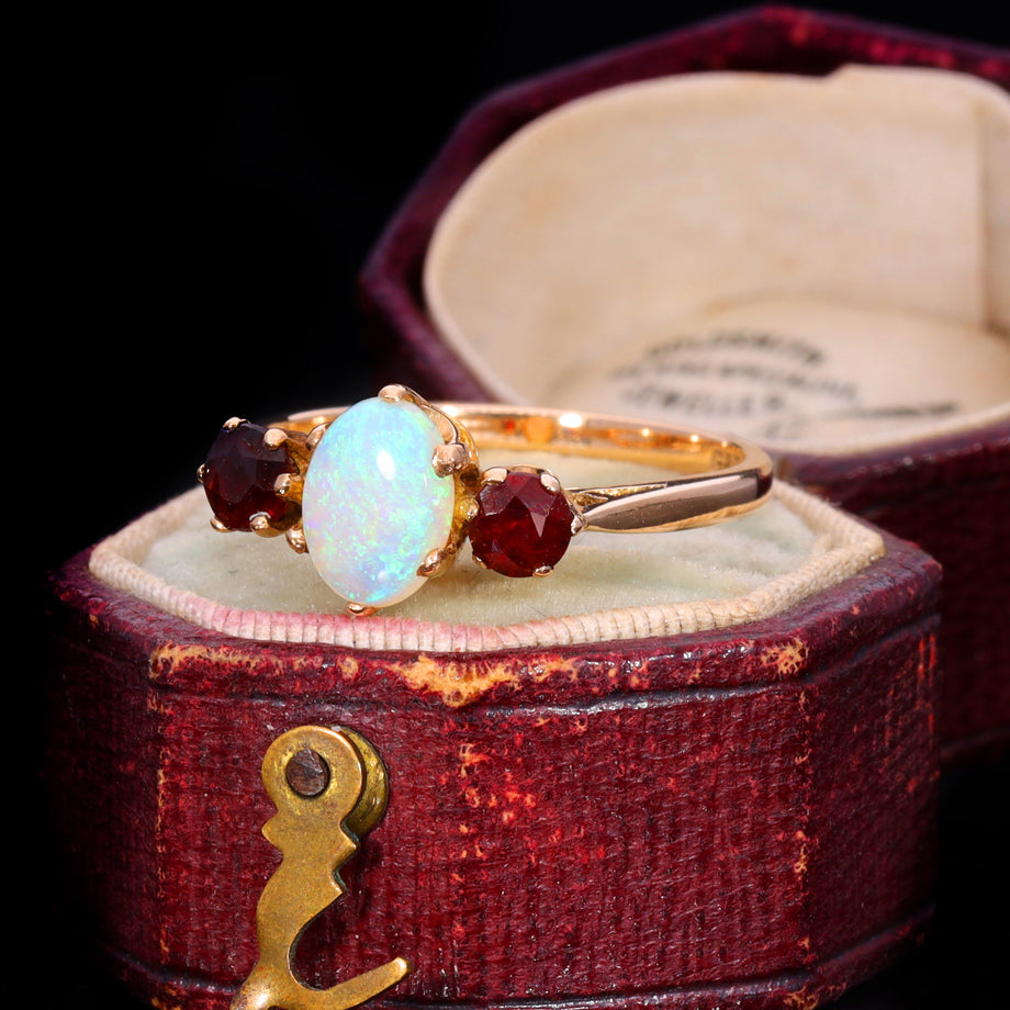 The Vintage 1982 Opal And Garnet 3 Stone Ring