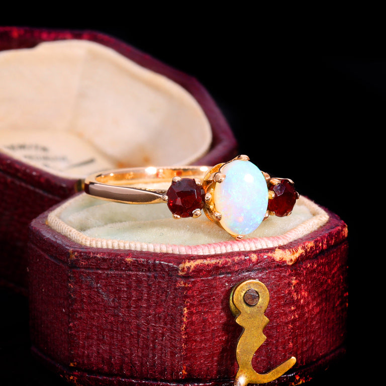 The Vintage 1982 Opal And Garnet 3 Stone Ring