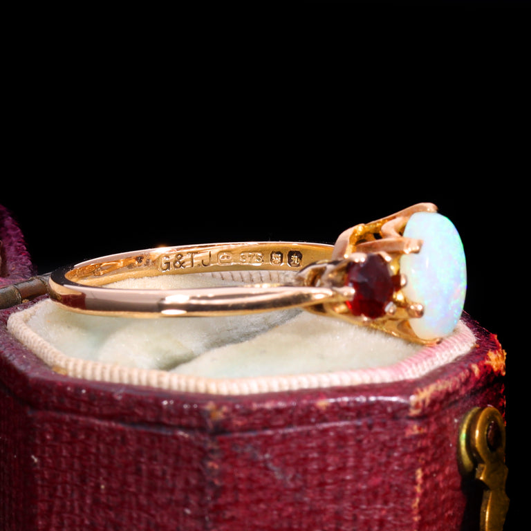 The Vintage 1982 Opal And Garnet 3 Stone Ring