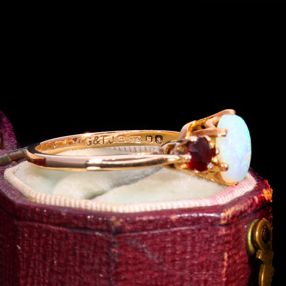 The Vintage 1982 Opal And Garnet 3 Stone Ring