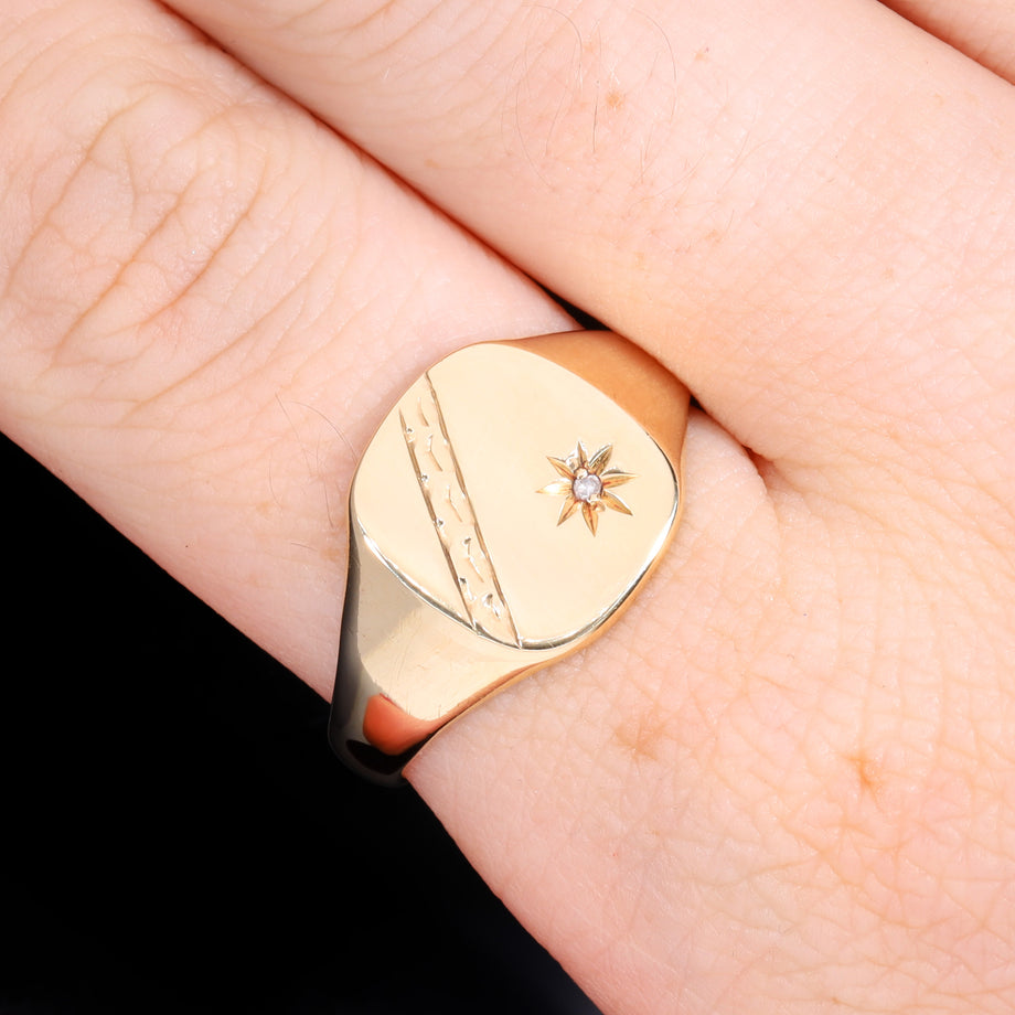 The Vintage 9ct Gold Star Set Diamond Signet Ring
