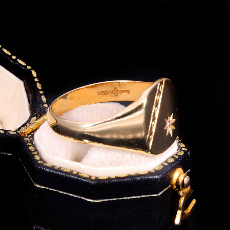The Vintage 9ct Gold Star Set Diamond Signet Ring