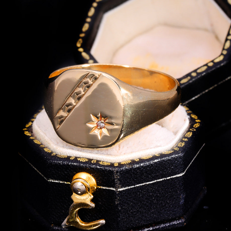 The Vintage 9ct Gold Star Set Diamond Signet Ring
