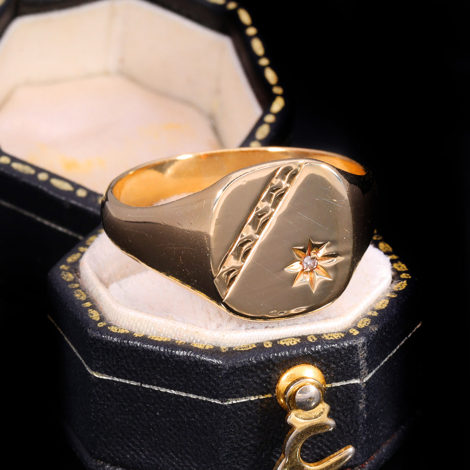 The Vintage 9ct Gold Star Set Diamond Signet Ring
