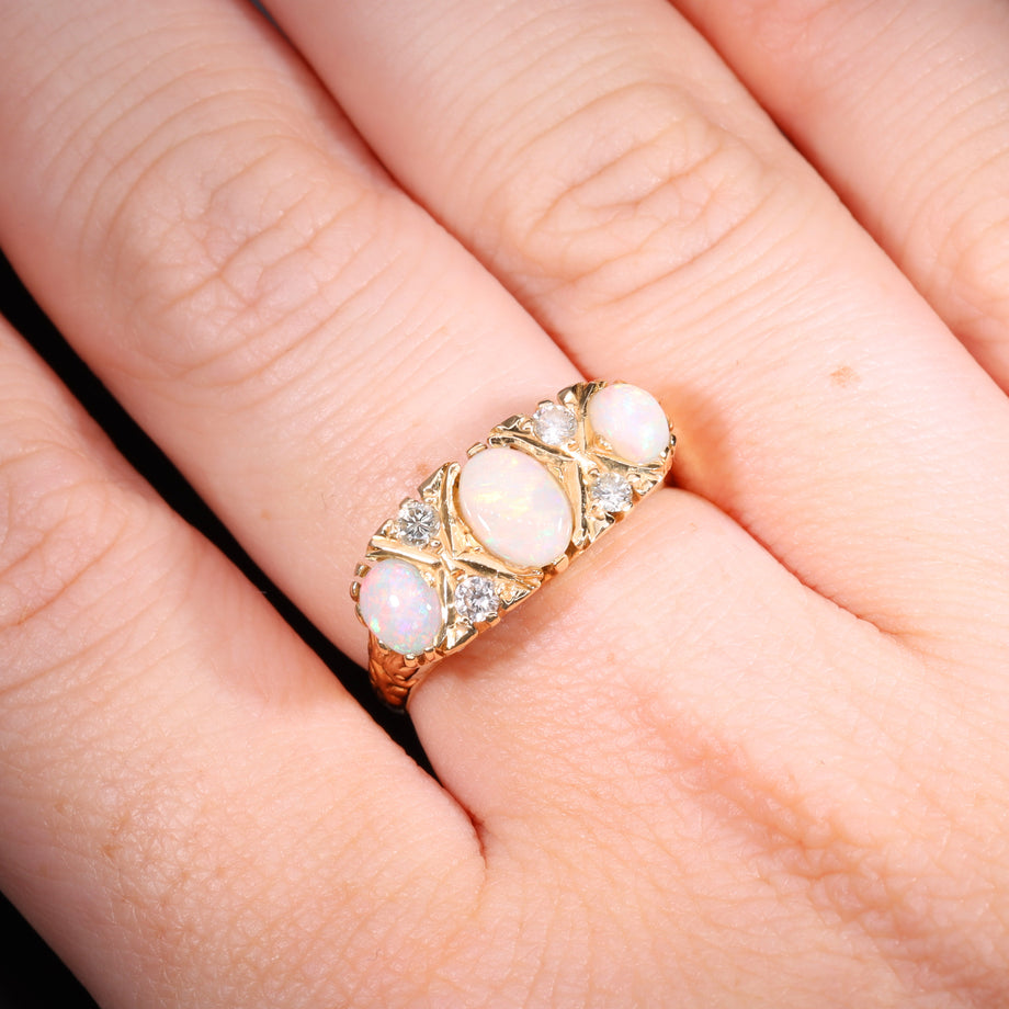The Vintage Three Opal And Diamond Ring