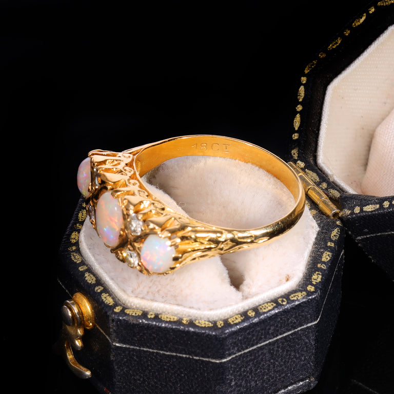 The Vintage Three Opal And Diamond Ring