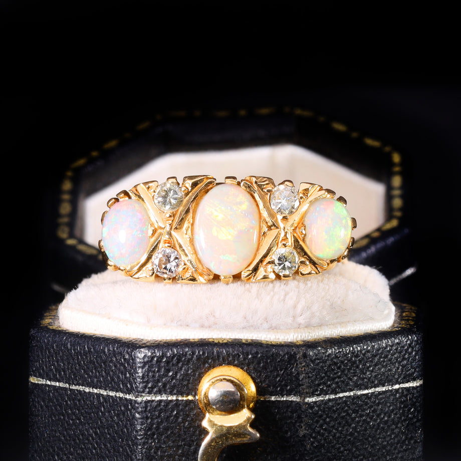 The Vintage Three Opal And Diamond Ring