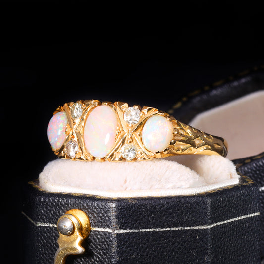 The Vintage Three Opal And Diamond Ring