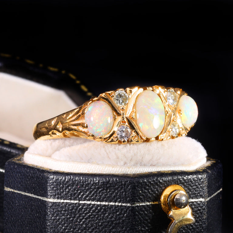 The Vintage Three Opal And Diamond Ring