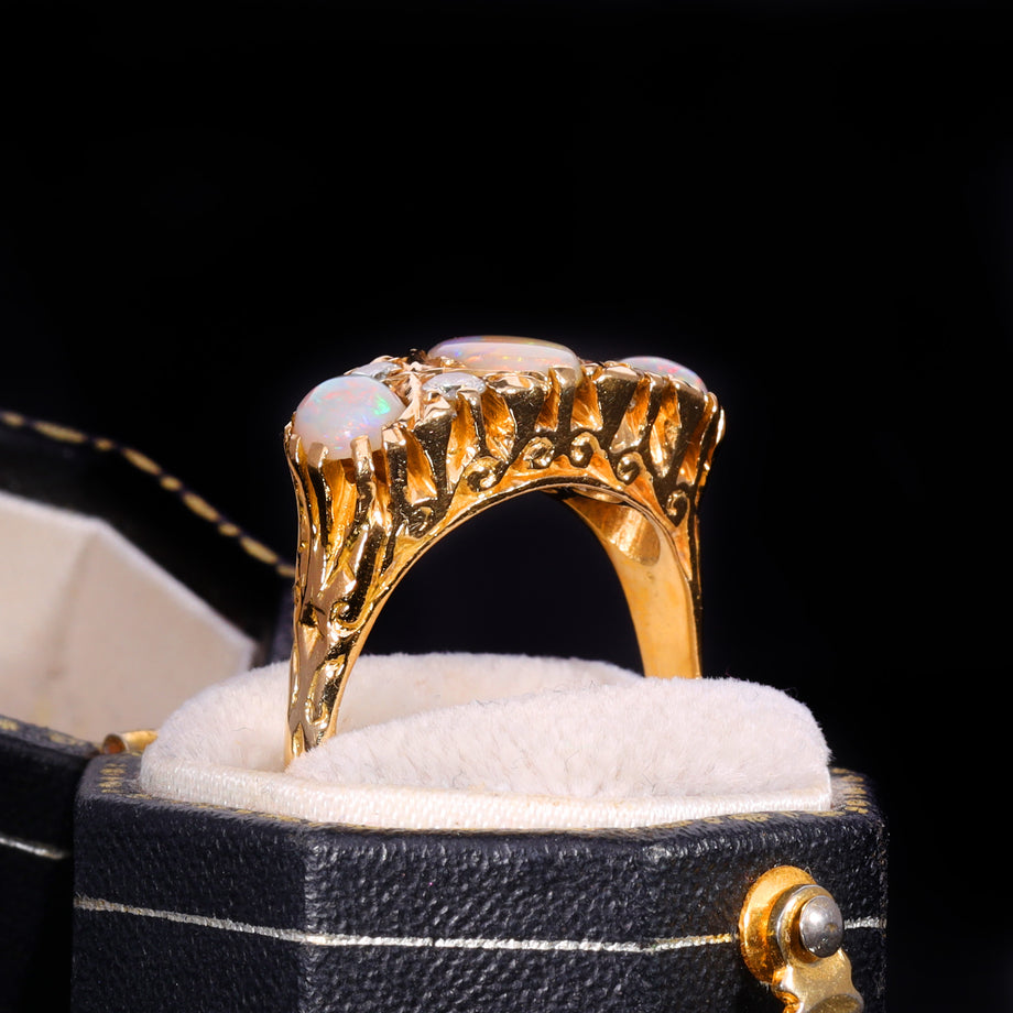 The Vintage Three Opal And Diamond Ring