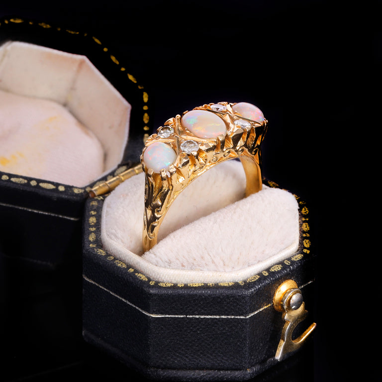 The Vintage Three Opal And Diamond Ring