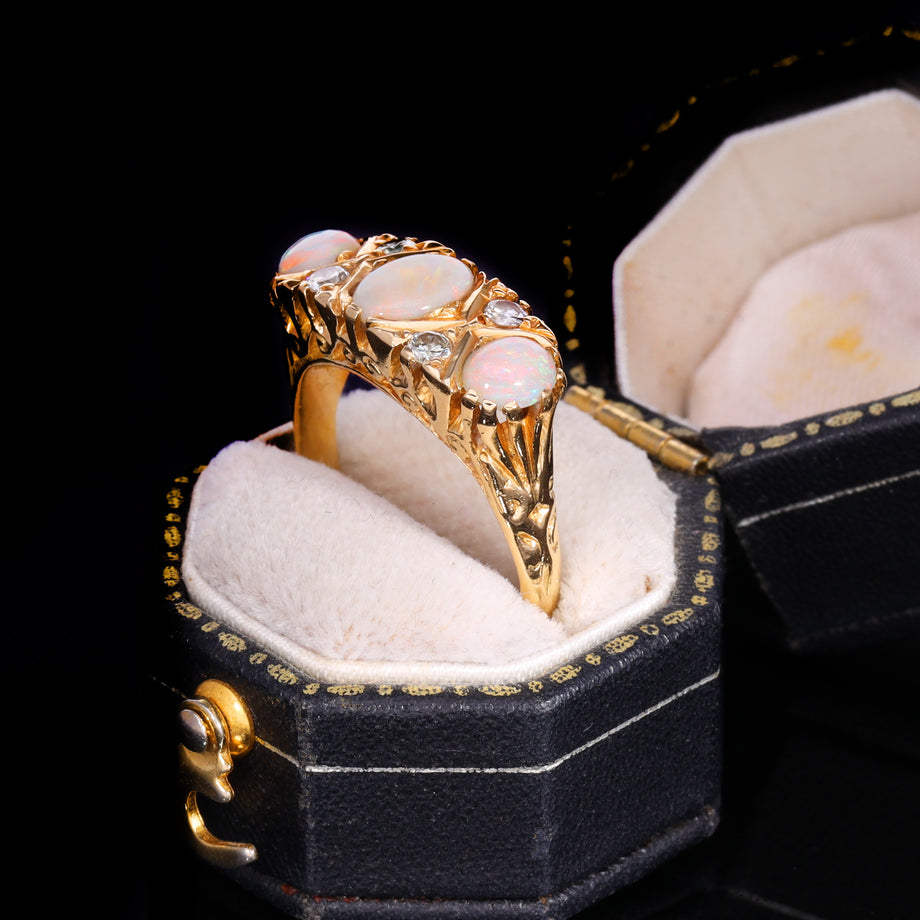The Vintage Three Opal And Diamond Ring