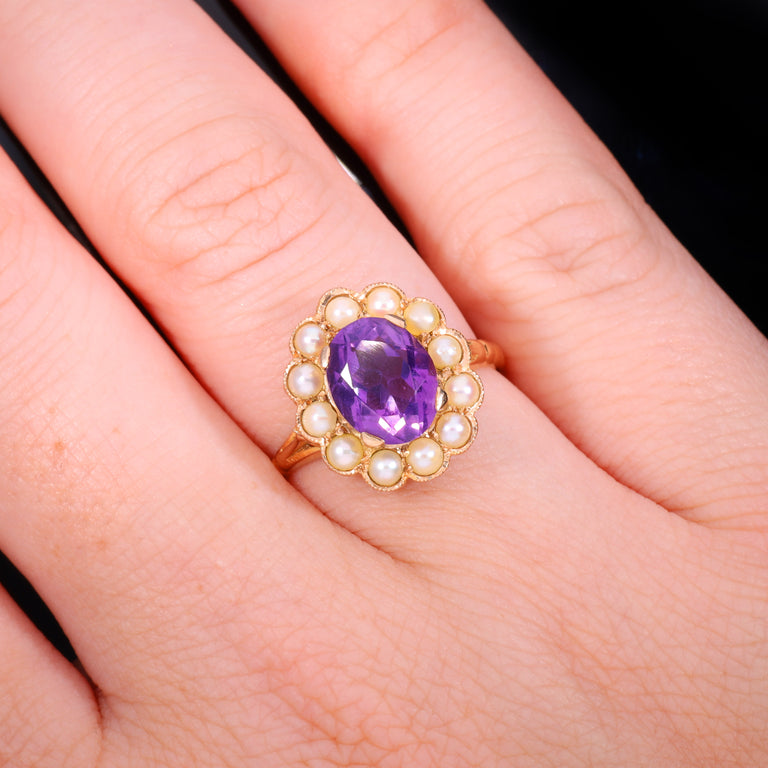 The Vintage Amethyst And Pearl Cluster Ring