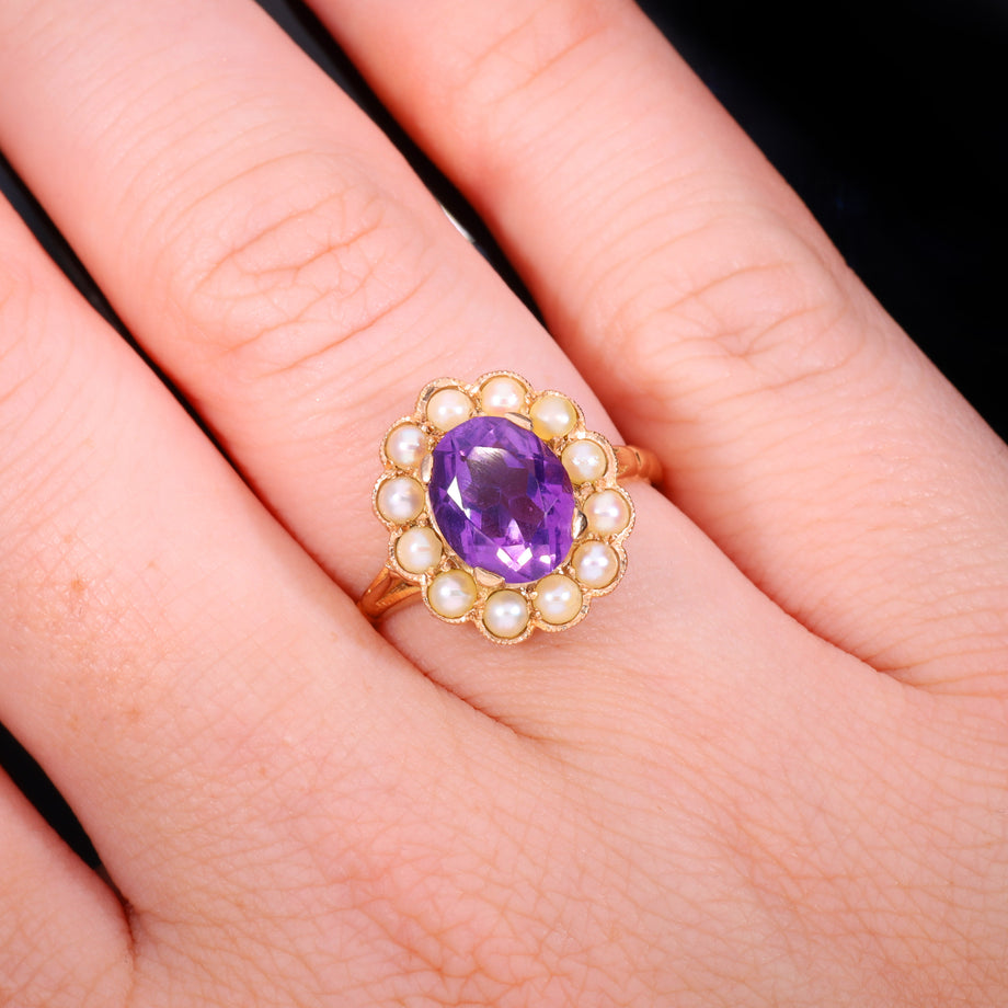 The Vintage Amethyst And Pearl Cluster Ring