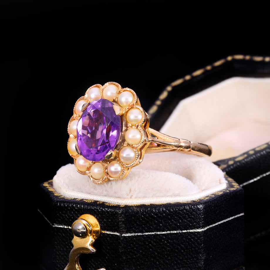 The Vintage Amethyst And Pearl Cluster Ring