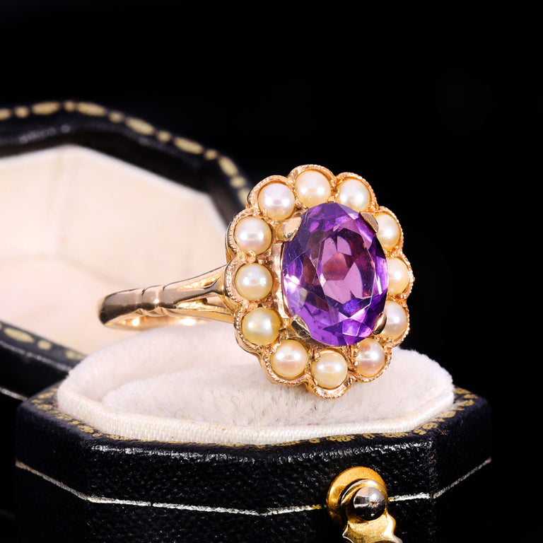 The Vintage Amethyst And Pearl Cluster Ring