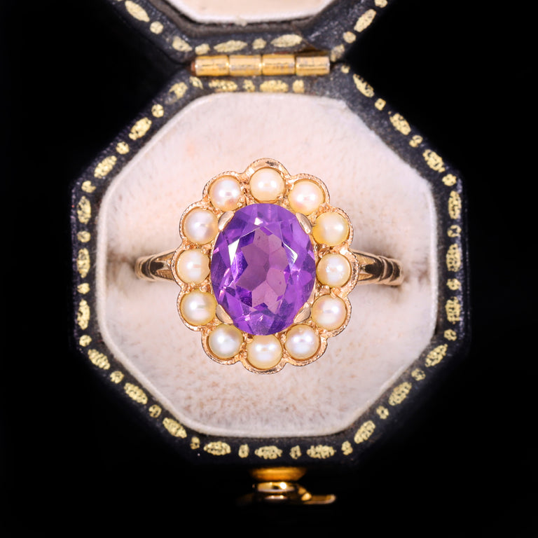 The Vintage Amethyst And Pearl Cluster Ring