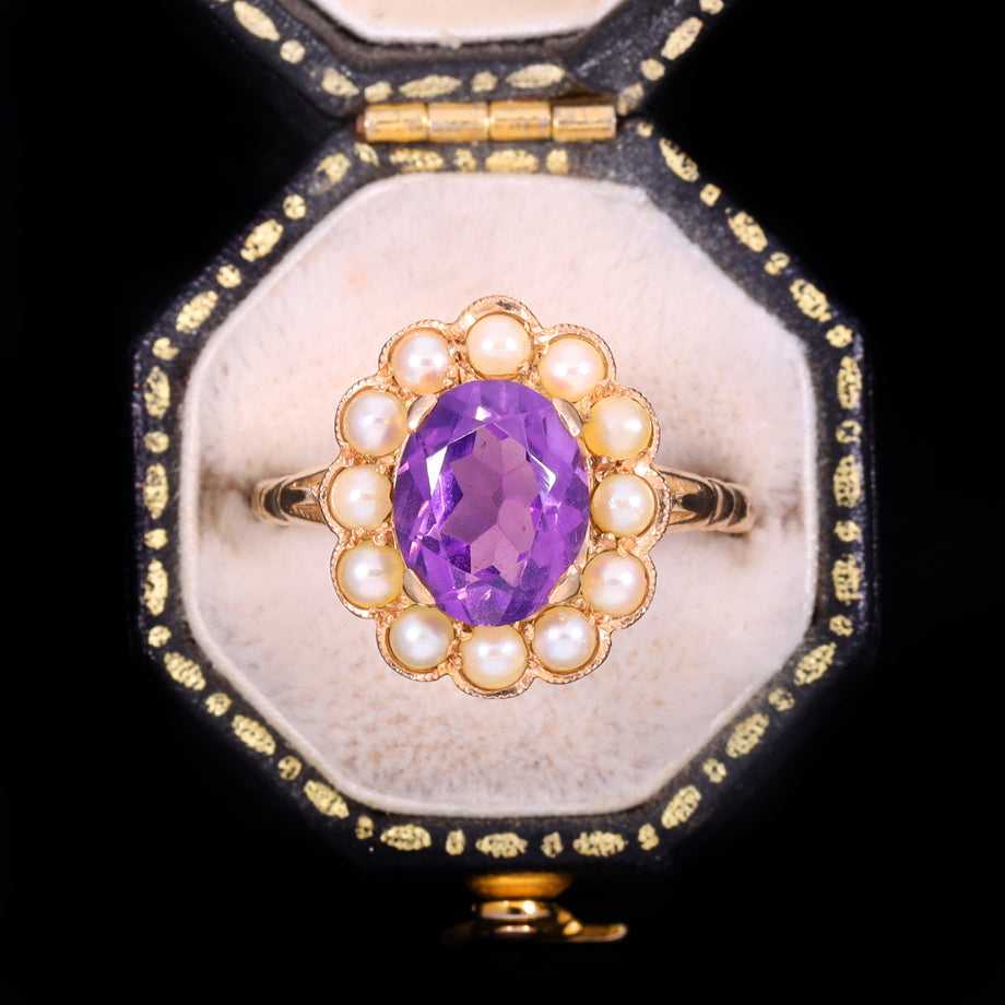 The Vintage Amethyst And Pearl Cluster Ring