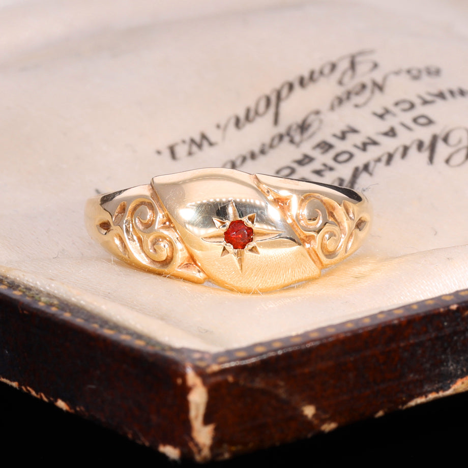 The Vintage 1979 Garnet Scroll Ring