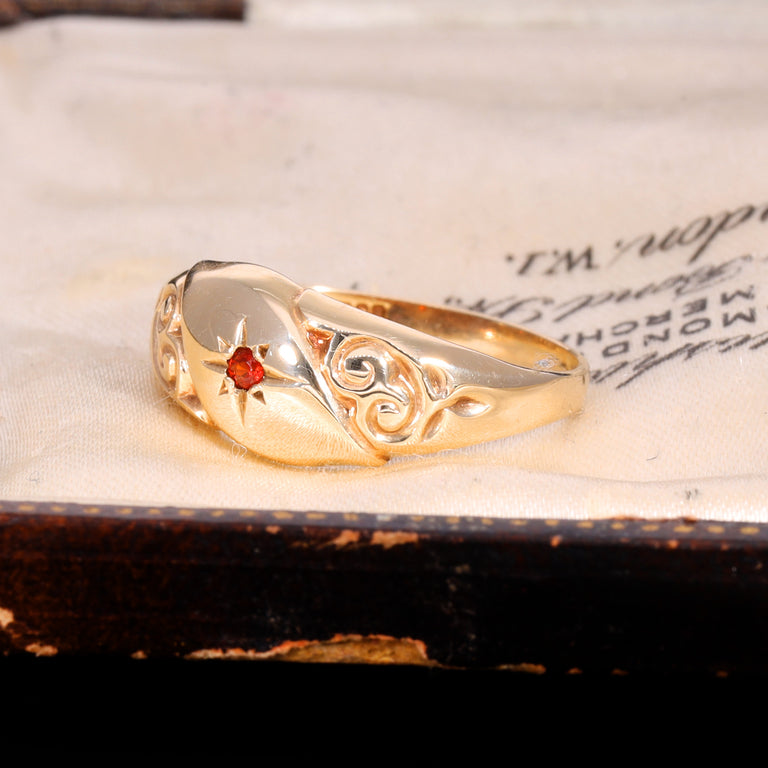 The Vintage 1979 Garnet Scroll Ring