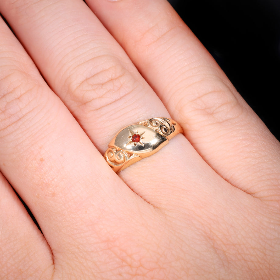 The Vintage 1979 Garnet Scroll Ring