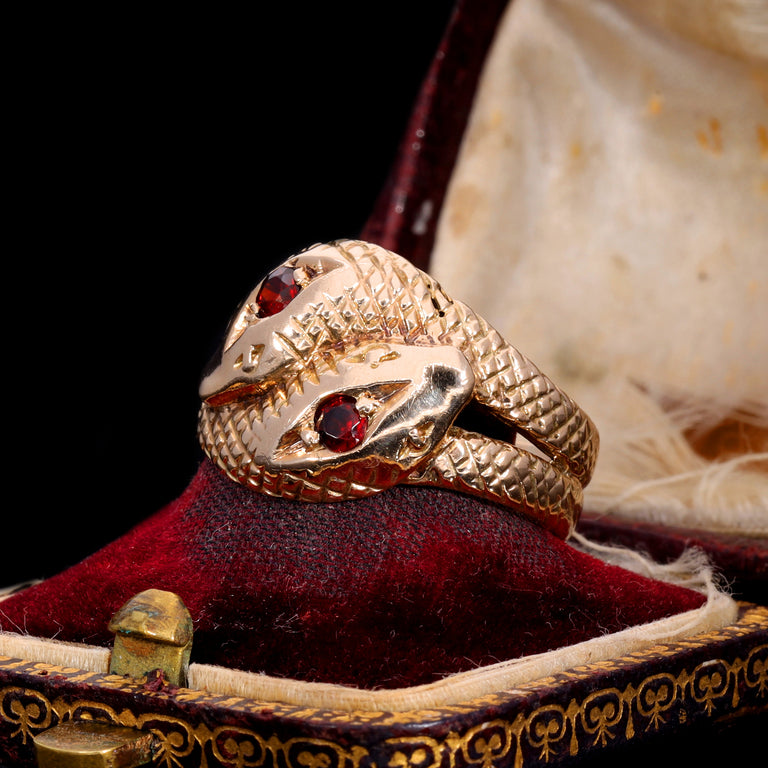 The Vintage Garnet Double Headed Snake Ring