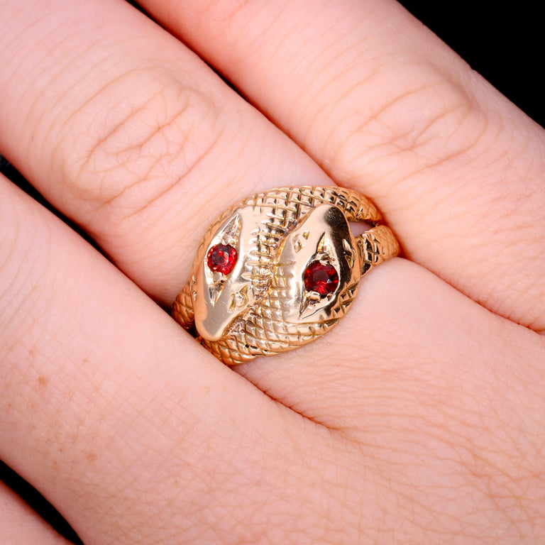 The Vintage Garnet Double Headed Snake Ring