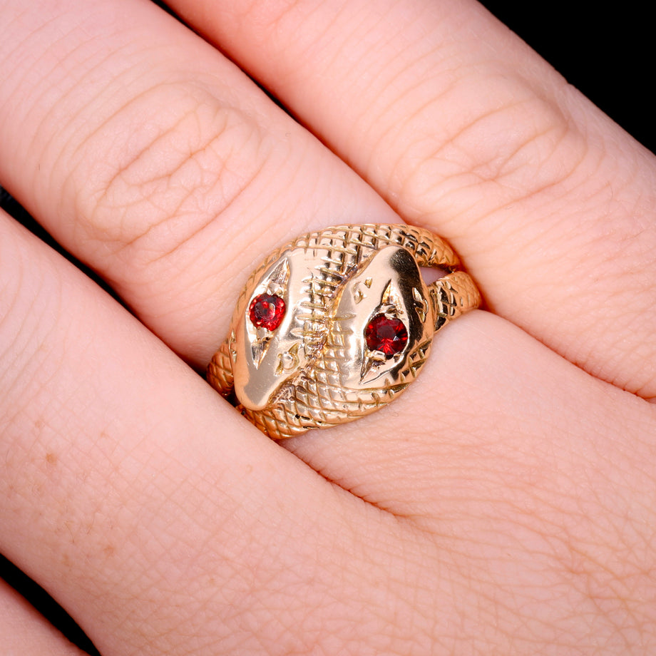 The Vintage Garnet Double Headed Snake Ring