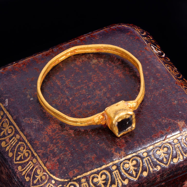 The Ancient Medieval Byzantine Gold And Deep Red Glass Ring