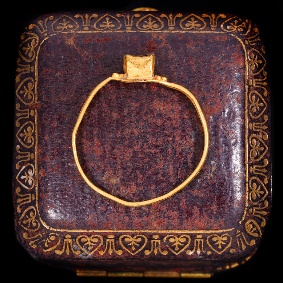 The Ancient Medieval Byzantine Gold And Deep Red Glass Ring