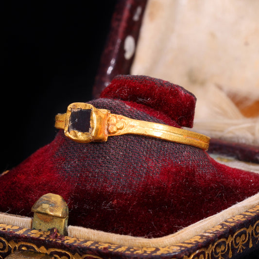 The Ancient Medieval Byzantine Gold And Deep Red Glass Ring