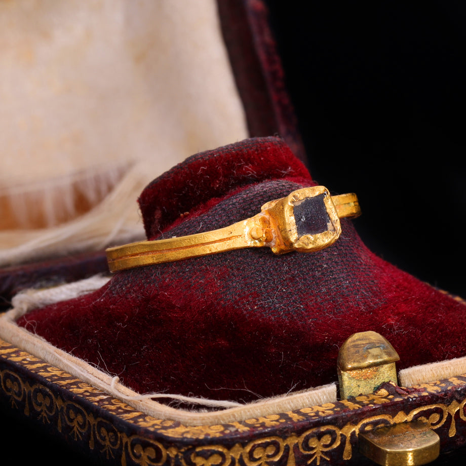 The Ancient Medieval Byzantine Gold And Deep Red Glass Ring