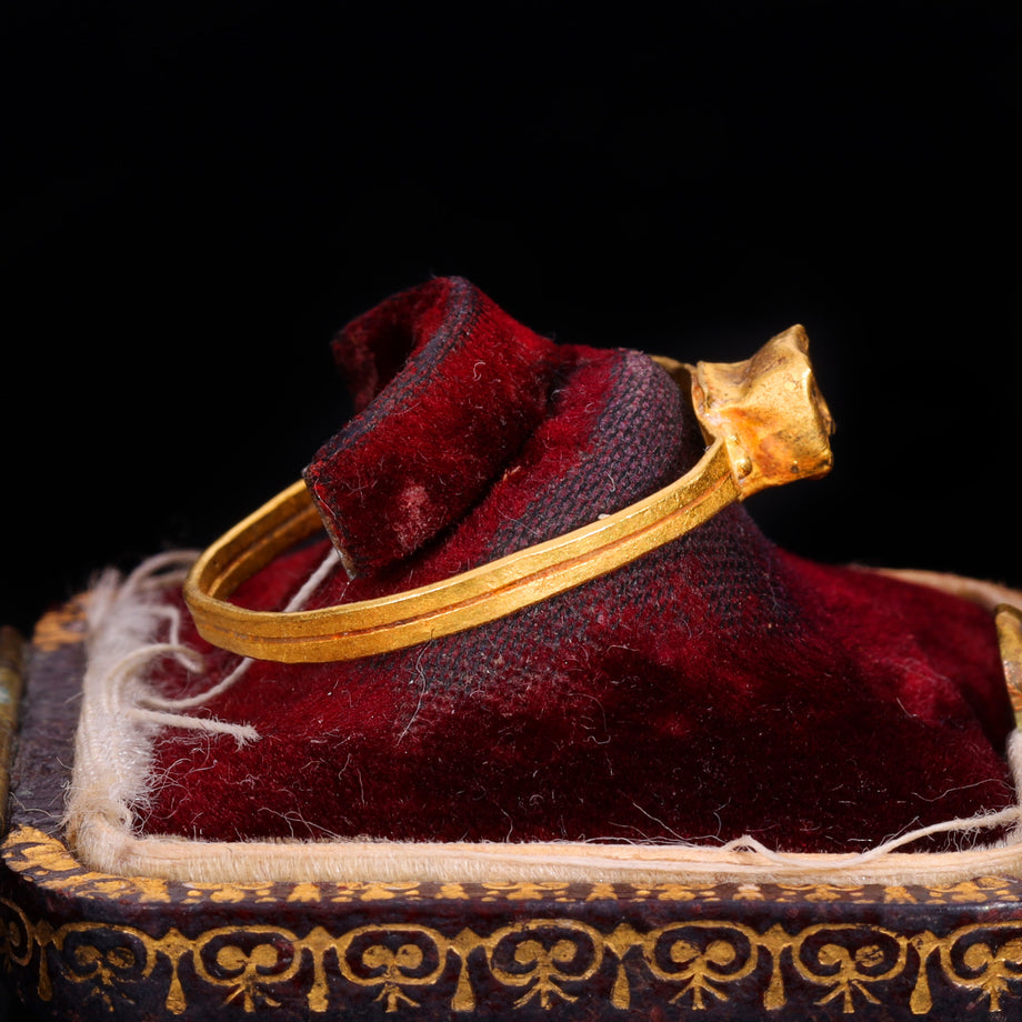 The Ancient Medieval Byzantine Gold And Deep Red Glass Ring