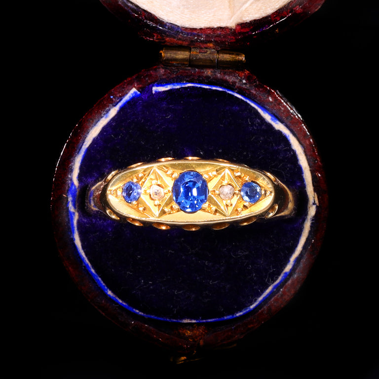The Antique Victorian Sapphire And Diamond Boat Ring