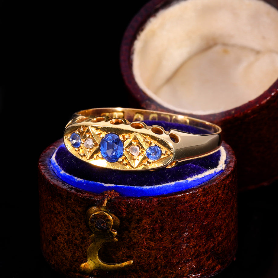 The Antique Victorian Sapphire And Diamond Boat Ring