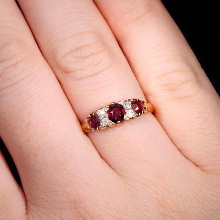 The Antique Victorian 1894 Ruby And Diamond Boat Ring